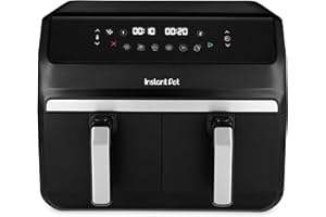 Instant Pot : friteuse à air Vortex Dual noire : grande capacité 8 L, double panier 4 L, 8 en 1 : déshydrateur d'aliments, griller, cuire, rôtir, réchauffer, antiadhésif, lavable au lave-vaisselle