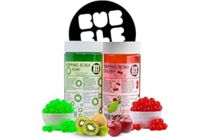 Fruit Popping Boba Pearls pour Bubble Tea perles de tapioca Fruit Popping par Bubble Mania prêt à manger (Kiwi, Cerise, Lot de 2)