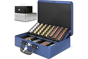 ACROPAQ Cash Box - Lockable, with Coin Counting Board, Extra Large, 35.8 x 27.3 x 11 cm, with 2 Keys, Premium Housing - Cash Cash, Household Cash, Blue