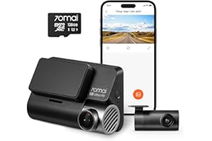 70mai Nueva 4K Dash CAM A810 Frontal y Trasera y Tarjeta SD de 128GB,GPS Incorporado,Visión Nocturna,Soporta 256GB MAX,Modo Guardián de Aparcamiento Inteligente,AI Detección de Movimiento