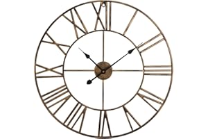 Shoze Roman Numerals Wall Clock Metal Large Wall Clocks for Living Room 60cm(23.6inch) Vintage Clocks for Bedrooms Kitchen Home Accessories Silent Non-Ticking Cafe Hotel Office (Bronze)