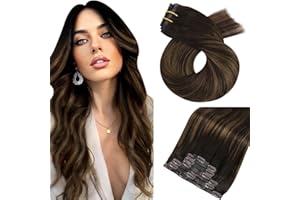 Moresoo extensiones clip pelo natural invisibles balayage negro más oscuro a marrón medio con negro más oscuro extensiones de clip de huamno 35cm extensiones pelo natural con clip #2/2/6 7PCS 120G