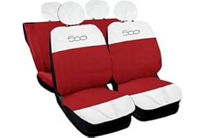 Auto Accessori Lupex Housses de siège Auto compatibles avec Cinquecento 500, Made in Italy, Tissu Polyester (Blanc - Rouge modèle 2)