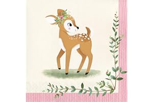 Creative Converting PC350480 Deer Little One Lunch Napkins I Pink I Paper I 2 Ply I 16 Pcs