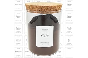 FEBIO Etiquette cuisine bocaux Sucré et Salé en francais pour rangement et organisation de cuisine, garde-manger, élégantes, en matériau imperméable/boite rangement alimentaire, conservation farine