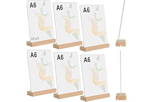 kiptyg 6 Piezas Expositor Metacrilato Transparente A6 con Base de Madera-Soporte de Mesa para Menús, Carteles,Precios y Fotos-Doble Función (Vertical/Inclinado)-Ideal para Bares,Restaurantes,Tiendas
