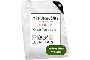 MYPURECORE YOU AT THE CORE MYPURECORE Clear Waterproof Tarpaulin – Heavy Duty 100GSM Multi-Purpose Tarp – Ideal for Caravan, Garden, Car and Outdoor Protection – UV, Dust, Rain, Snow Resistant – Transparent Cover (3mx4m)