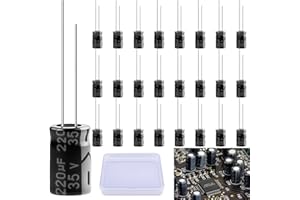 LongZYU 25 Stück Kondensator 220µf 35V Elektrolytkondensatoren Aluminium-Elektrolytkondensator Electrolytic Capacitors Elkos Kondensator 105°C Kondensatoren 220µf mit Aufbewahrungsbox, 8 x 12 mm