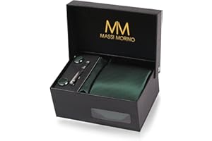 Massi Morino Cravatta e fazzoletto da uomo - con camicia gemelli, parure fermacravatta set I Accessori sposa I Cravatte Elegante Confezione Regalo