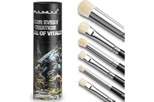 FUUMUUI Zestaw pędzli do malowania Drybrush – 6 sztuk miniaturowych pędzli do malowania na sucho do warsztatów gier, na blat, warhammer i DND do miniaturowego malowania i modelowania | naturalne kozie włosie