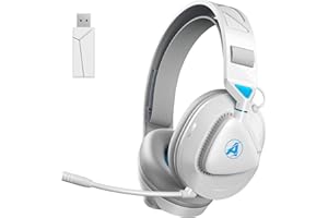 Awinnasey 2,4 GHz Cuffie Gaming Wireless per PS5, PS4, Switch, PC, Mac, Leggere Cuffie Gaming Bluetooth, Cuffie Bluetooth Over Ear con Microfono Staccabile, Batteria da 50 Ore, Bianco