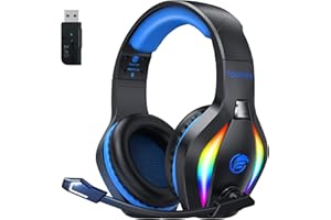 Fachixy FC100 Wireless Gaming Headset With Mic - 2.4GHz & Bluetooth Headphones, 3D Stereo Sound & 50Hrs Battery Life, For PS5, PS4, Mac, PC, Tablets, Blue