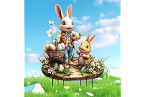 PIPIHOME Estacas de conejito de Pascua para jardín, letreros de conejito de Pascua, adornos de jardín, decoración vintage de primavera para exteriores e interiores para Césped Patio al Aire Libre (C)