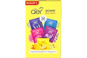 Godrej aer Power Pocket Air Freshener- Bathroom And Toilet Lasts Up To 30 Days Assorted Pack Of 5 (50G), Multicolour, 40017848