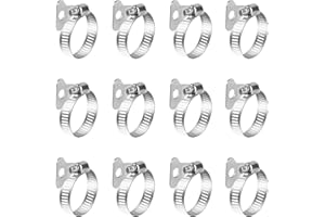 QUIIEOSKIA 12 Pcs Hose Clamps with Adjustable Handle, Stainless Steel Jubilee Clips, Hose Clips, 10-16mm Adjustable Worm Drive Hose Pipe Clamps Pipe Clips for Flexible Gas Petrol Fuel Line Hose Pipe Tube