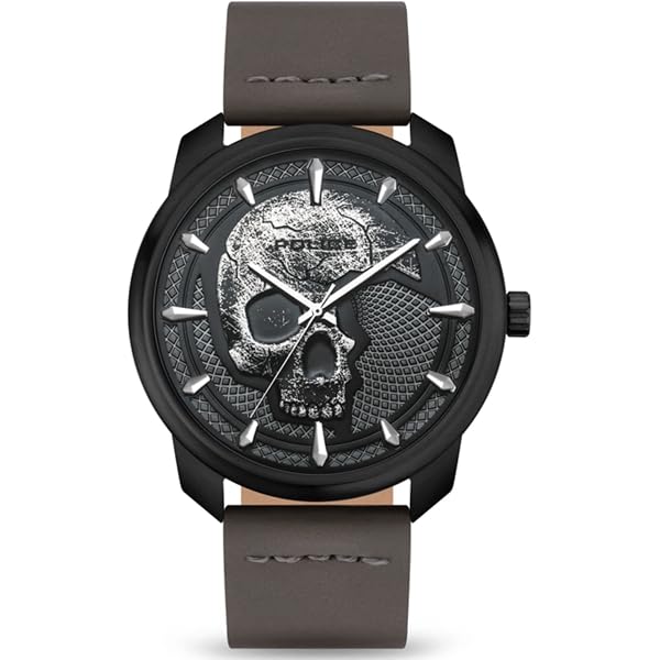 Police Flick PEWJG2194801 - Reloj para Hombre con diseño de Calavera, Esfera Gris Oscuro y Pulsera de Acero Inoxidable, Caja de Acero Inoxidable de 47 mm, Negro, Talla única, Pulsera