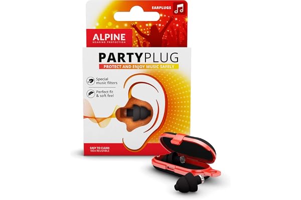 Alpine PartyPlug Bouchons d'Oreille Protection Auditive pour fêtes, musique, festivals et concerts - Boules Quies avec porte-clés gratuit - Hypoallergénique et Réutilisables - Noir