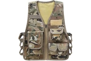 KALOKLU Gilet de Pêche pour Enfant Garçon Fille Gilet Photographe Multipoches Camouflage Veste sans Manches Manteau Réglable Jeux Extérieurs de Chasse de Combat Camping
