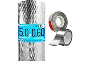 Optimer System - Isolamento Termico Riduce il Freddo e il Calore - Pannelli Riflettenti per Termosifoni Riduce la Perdita di Calore - 5x0.60m + 2 Nastro Adesivi