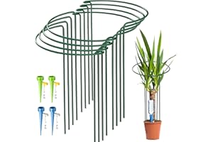 KAZITOO 8 Stück große 50cm hohe Bogen Pflanze Stützpfähle, 4mm starker Metallgarten unterstützt grüne halbrunde Blume Reifen mit 4 Selbst Gießspitzen für Pfingstrosen, Hortensien, Monstera