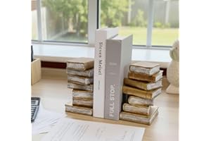 MAISON DES CADEAUX Decorative Resin Stacked Books Bookends (Set of 2) - Vintage Gold Finish Resin - Book Stoppers for Shelves & Desktops - Unique Home Office Library Decor