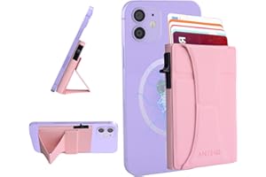 ANTEGE Tarjetero MagSafe de Cuero Vegano con Soporte Ajustable y Bloqueo RFID, Magsafe Wallet Apple, Cartera Magnética Compatible con iPhone 12 13 14 15 16. Capacidad para 7 Tarjetas (Rosado/Negro)