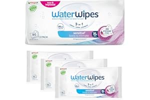 ‎WATERWIPES WaterWipes Sensitive+ Hydrating Boost Wipes, Chusteczki nawilżające, 360 sztuk (opakowanie 6) – 3 w 1: delikatnie oczyszczają, pielęgnują i nawilżają. 99% wody z aloesem, bezzapachowe