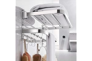 DDS-DUDES Toallero de baño, toallero autoadhesivo de acero inoxidable montado en la pared con doble toallero, organizador de toallero con 5 ganchos para el hogar, hotel, lavabo (24 pulgadas)
