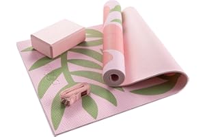 Myga Yoga Starter Set – 6mm Non-Slip Exercise Mat with Block & Strap – Beginner Yoga Kit for Home, Gym & Travel – Ideal for Pilates & Meditation – Durable, Eco-Friendly & Gift-Ready