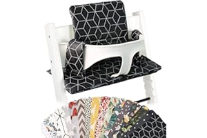 UKJE Cushion Compatible with Stokke Tripp Trapp - Soft Seat Cushion for Infants, Babies & Toddlers, High Chair Accessories, Cotton Fabric Insert, Easy to Install, Handmade in Europe (Black Geometric)