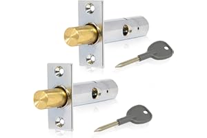 XFORT 2er-Pack Einsteck-Türriegel mit 2 Sternschlüsseln, Türsicherheits-Rack-Riegel für verbesserten Schutz von Türen und Fenstern zu Hause und am Arbeitsplatz (55 mm, poliertes Chrom)