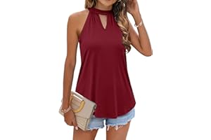 WNEEDU Canotta Donna Estive Girocollo Halter Top Elegante Casual Senza Maniche Maglietta 2024