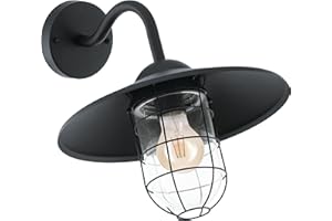 EGLO Lampa ścienna zewnętrzna Melgoa, 1-punktowa lampa zewnętrzna, lampa ścienna z ocynkowanej stali i szkła, kolor: czarny, oprawa: E27, IP44