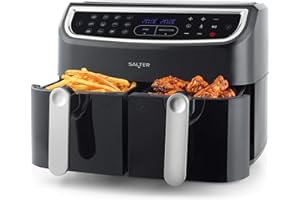 Salter EK4548 Dual Cook Pro Air Fryer With 12 Cooking Functions and Sensor Touch Display | 9 Litre | 1600 W | 2 Frying Racks For Dual Cooking | 30 Minute Timer & Adjustable Temperature Control