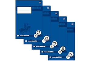 ‎STAUFEN Staufen Premium Schulheft - DIN A4, Lineatur 27 (9mm liniert mit Randlinie), 32 Blatt, 90g/m² Premium Papier, 5 Stück