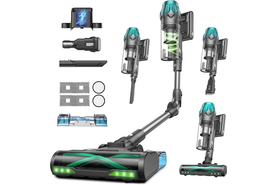 Vexilar V15Max Powerful 65000Pa/60Min Cordless Vacuum Cleaner, Anti-Tangle, Ultralight, Cordless Electric Broom Bagless Vacuum Cleaner for Floors/Carpets