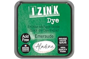 Aladine - Encreur Izink Dye Vert - Encreur à Séchage rapide pour Tampons et Pochoirs - Scrapbooking et Carterie Créative - Encre Française - Taille M - 5 x 5 cm - Couleur Vert Emeraude