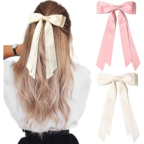 3 Haarschleifen Aus Satin – Beige, Rosa, Schwarz, Mit Metallclip, Für Damen & Mädchen, Große Schleife 12,5 Cm