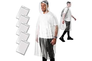 ANYOO Poncho Pluie Imperméable Jetable pour Adultes avec Capuche à Cordon de Serrage, Femme Homme Cape de Pluie avec Manches pour Camping, Randonnée, Voyage, Clair, Taille Unique, Lot de 3/5/10
