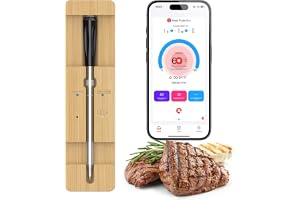 Thermomètre Cuisine Sans Fil, Thermometre Cuisson avec App et Double Capteur, Bluetooth IP67 Étanche Sonde Thermomètre Culinaire pour BBQ, Grill, Fumoir, Four, Sous Vide