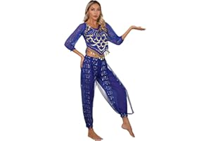 CHICTRY Femme Ensemble Danse Orientale 2PCS Haut Top Danse du Ventre & Pantalon Danse Belly Indienne Déguisement Costume Princesse Indien Arabe Performance