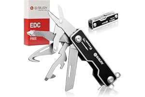 BIBURY EDC Multitool, 10 in 1 Pocket Size EDC Key Ring Multi Tool, Swiss Army Type Multitools with Rope Cutter, Screwdriver, SIM Card Pin, Safety Lock Design - Black