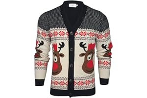 Xact Men's Rudolf Reindeer Button-Up Christmas Cardigan