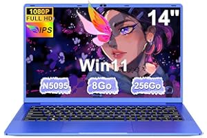 RUZAVA Ordinateur Portable 14 Pouces Celeron N5095 Win11 Pro 8Go RAM 256Go SSD Extension1To 5G WiFi 1920x1080 FHD PC Portable avec Souris sans Fil qwerty Clavier avec AZERTY Membrane du Clavie - Violet Métal