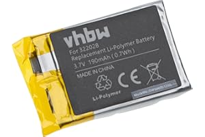 vhbw Batería Recargable reemplaza Tomtom AHB322028, 322028 para smartwatch, Reloj de Actividad (190 mAh, 3,7 V, polímero de Litio)