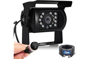 Rimoody Camara Marcha Atrás de Coche 18IR Visión Nocturna sin Línea de Guía sin Cambio de Color, Impermeable, 4 Pines, Conector de Aviación, Cámara de Visión Trasera para Bus/RV/Camión/Remolque 9V-36V