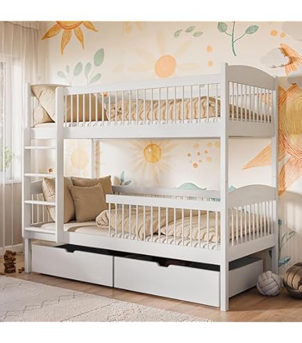 Carpino stapelbed 90x200 deelbaar met schuine trap massief grenen naturel