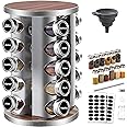 Amalan Rotating Spice Rack with 20 Spice Jars,Food grade material, 430 stainless steel.Seasoning Storage Organization for Kitchen Home Dried Herbs.with Labels and Funnel Included-wood grain