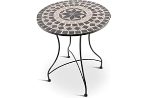 ‎MACOSHOPDE BY MACO MÖBEL MACOShopde by MACO Möbel Raburg Mosaic Table, 60 cm Diameter, Round Garden Table with Mosaic Pattern, Balcony and Patio Table, Mediterranean Flair, Lovingly Handmade, Mayla, Anthracite-Grey/Beige
