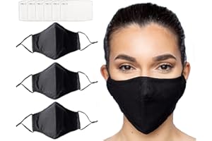 Habac Studio Pack of 3 Face Masks + 6 PCS PM 2.5 FILTERS Face Mask Cover Bandana Balaclavas Face Masks Washable UK Reusable Face Mask Black Face Masks Nose Wire Unisex. UK Seller